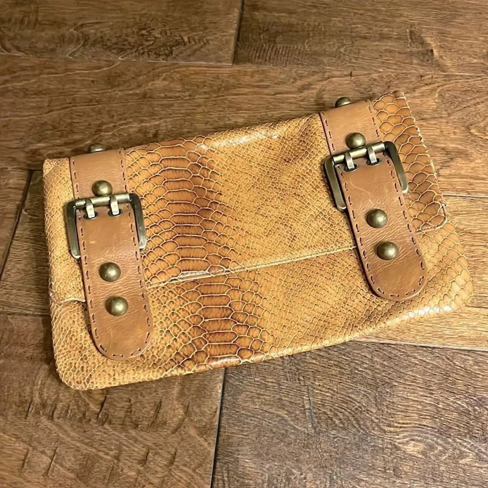 Carla Mancini Snakeskin/Leather Brass Buckle/Hardware Clutch!